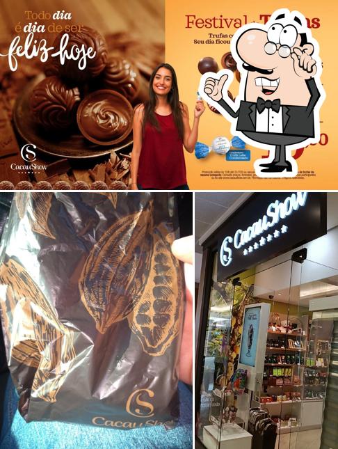A ilustração da interior e comida no Cacau Show - Chocolates