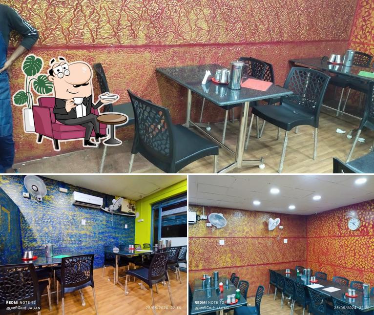 Take a seat at one of the tables at Hotel Pathankot