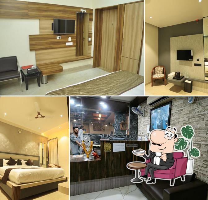 Take a seat at one of the tables at Hotel Narayan Inn