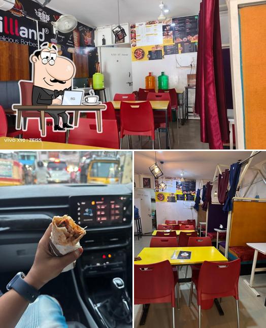 The image of interior and food at Grillland BBQ