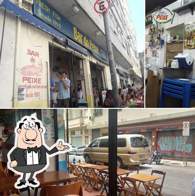 Sente em uma das mesas no Bar do Peixe