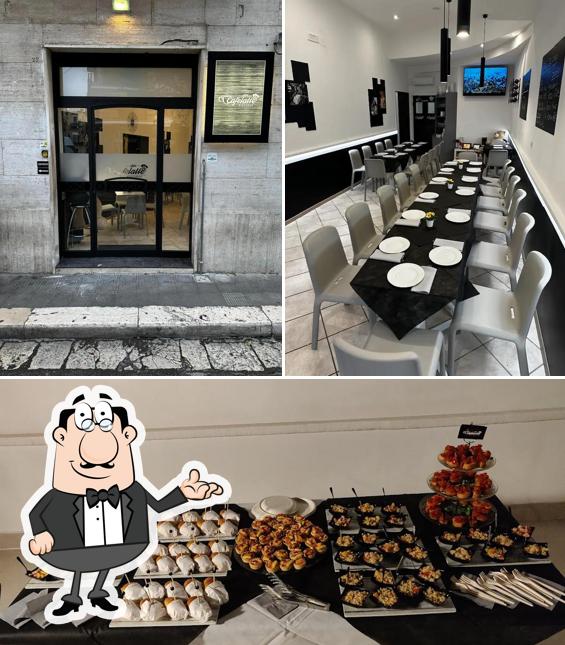 Questa è la immagine che mostra la interni e cibo di cafelatte