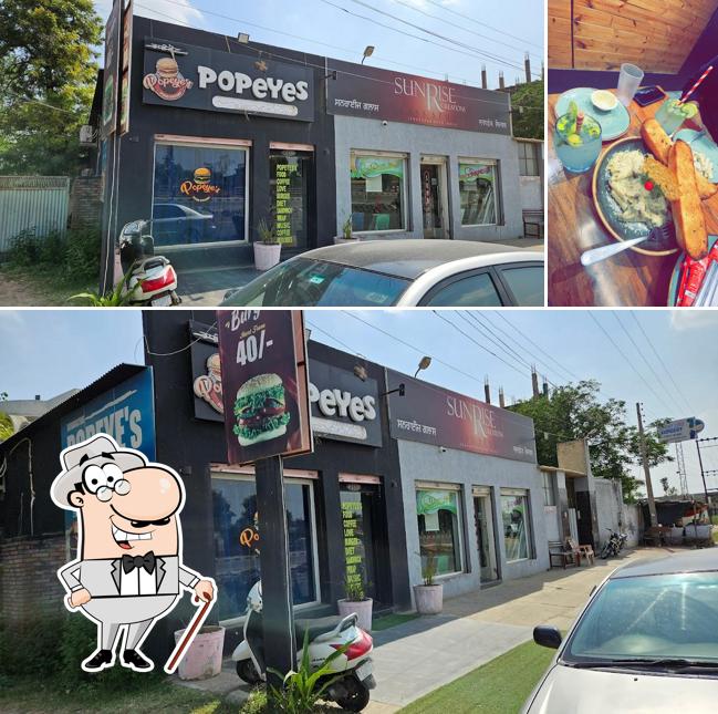 The restaurant's exterior and food