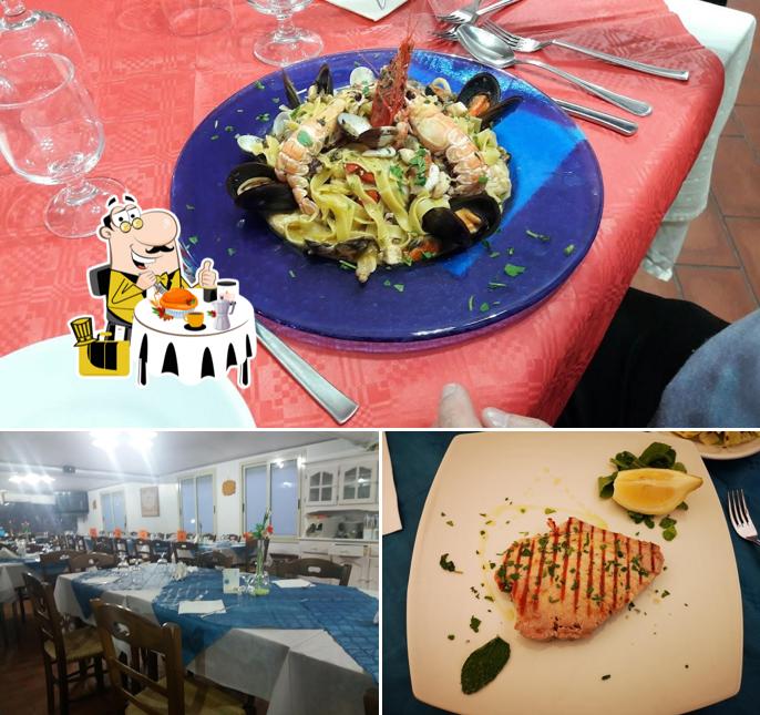 Questa è la immagine che mostra la cibo e interni di Ristorante Pizzeria Bar Case Vacanze L'Ancora