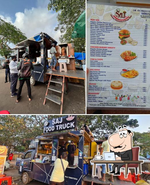 This is the image depicting interior and exterior at Saj Chicken Shawarma & Burger Bites Food Court