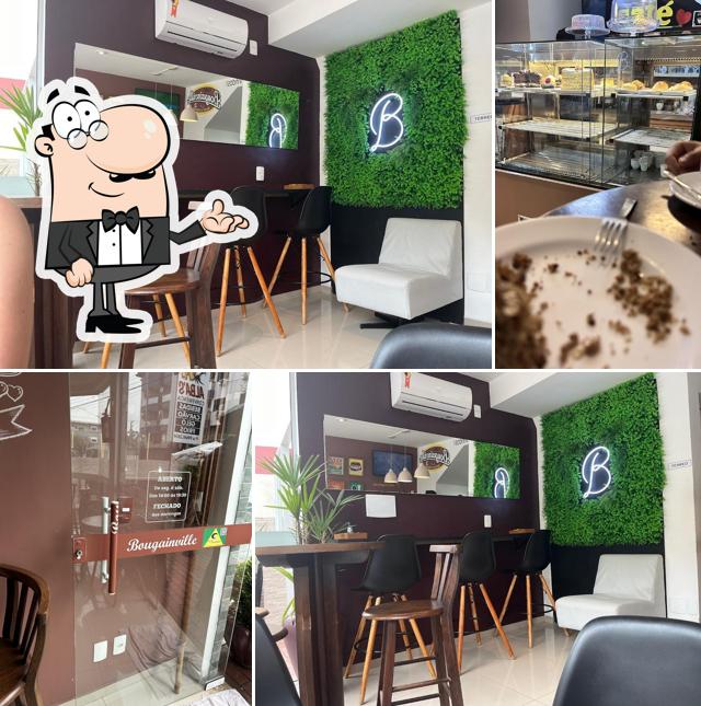 Sente em uma das mesas no Café Bougainville