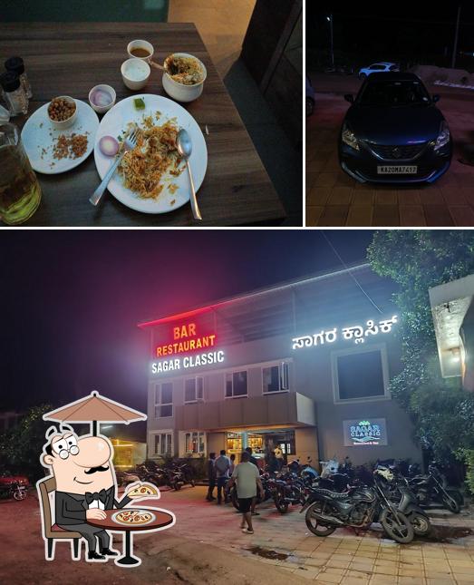 The picture of exterior and food at Sagar Classic Restaurant & Bar