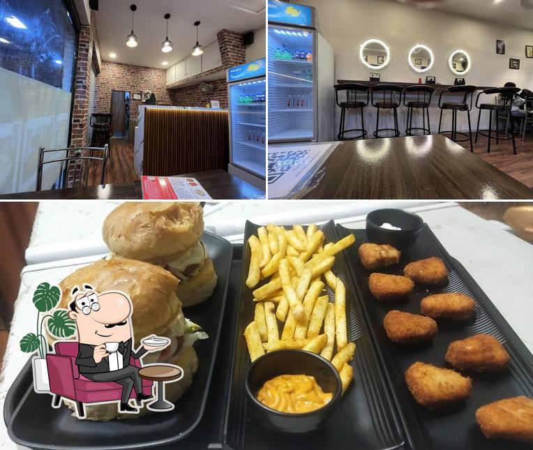 The restaurant's interior and food