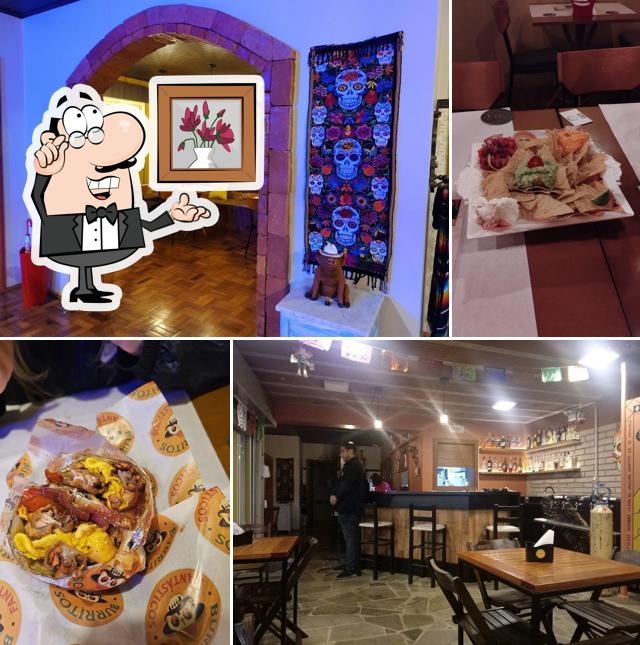 Sente em uma das mesas no Burritos Fantásticos