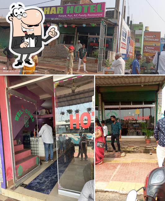 Among various things one can find exterior and food at Aahara Hotel