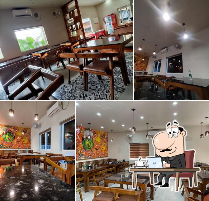 The interior of Dwaraka Vegetarian Restaurant