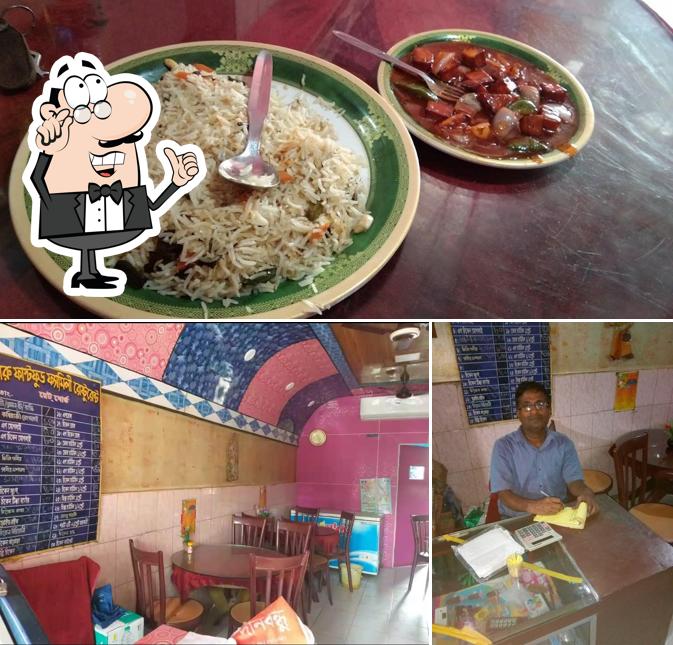The restaurant's interior and dessert