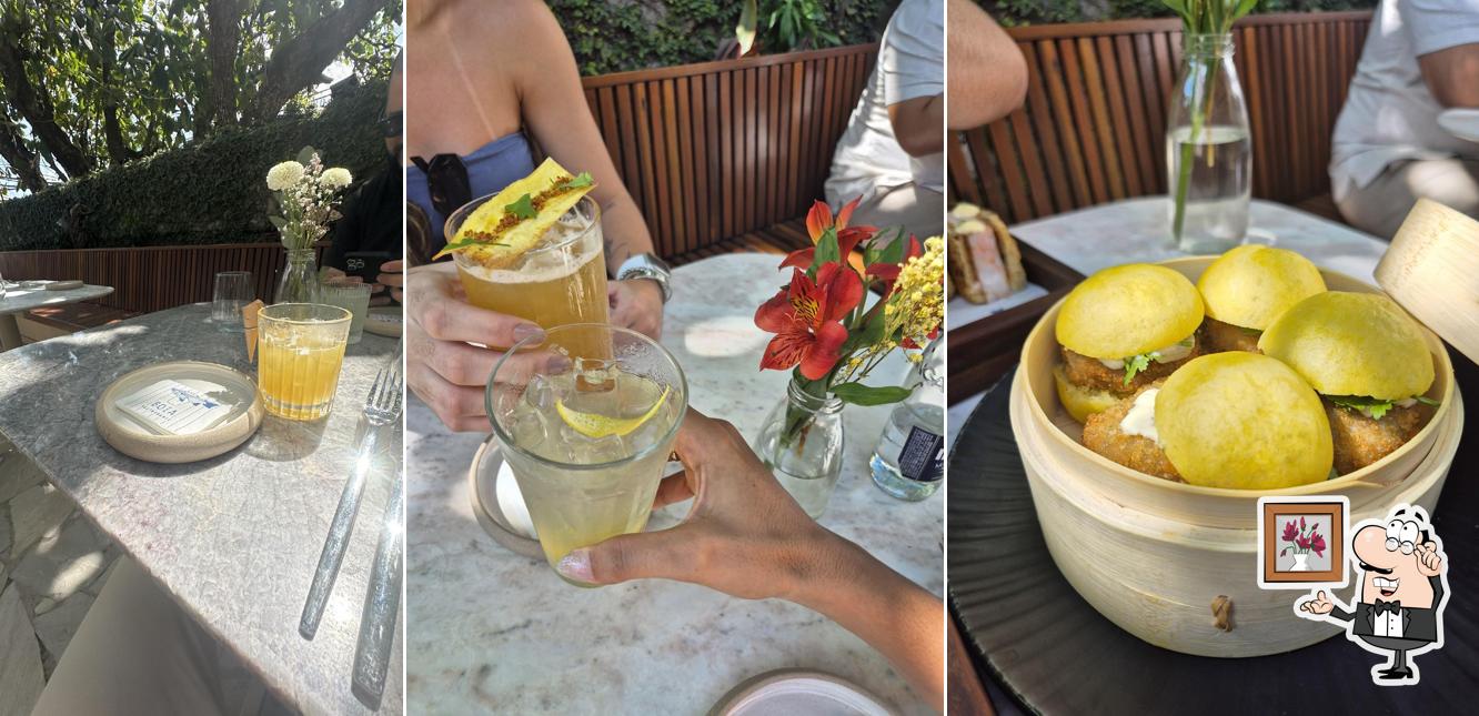 Sente em uma das mesas no Boia Restaurante