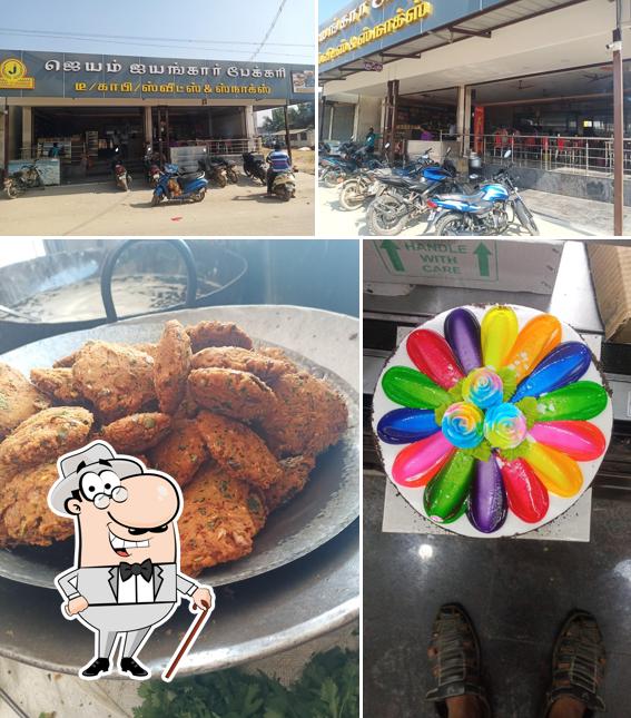 Among different things one can find exterior and food at Jayam Iyengar Bakery