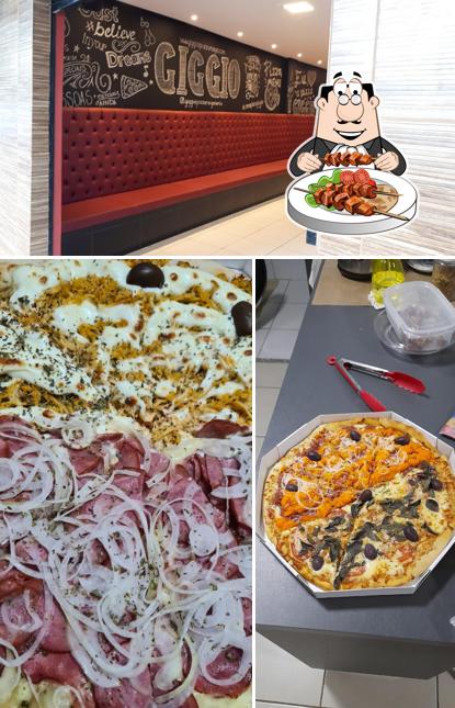 Esta é a ilustração ilustrando comida e interior a Giggio Pizzaria