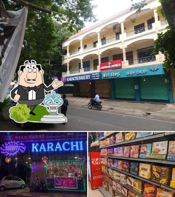 Take a look at the image displaying exterior and interior at Karachi Bakery Vijayawada