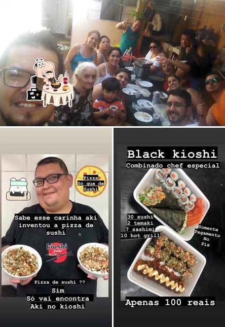 A imagem do Kioshi Sushi’s comida e mesa de jantar
