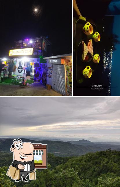 The photo of exterior and food at Humanity Cafe