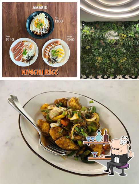 The picture of interior and food at Cafe Amari