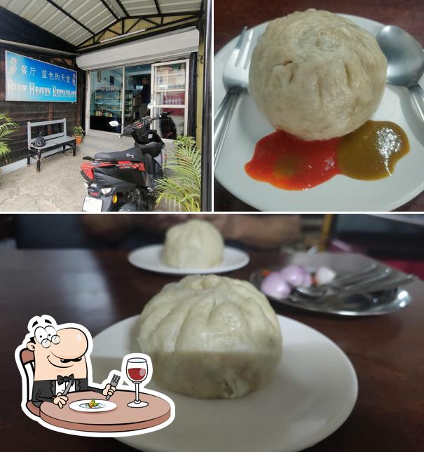 The image of food and exterior at Blue Heaven Restaurant
