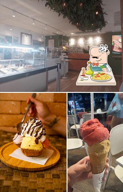 A ilustração da comida e interior no Gelato Borelli Rio