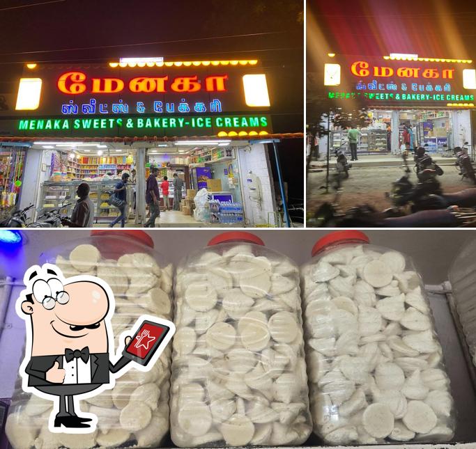 Among various things one can find exterior and food at Menaka Sweets & Bakery