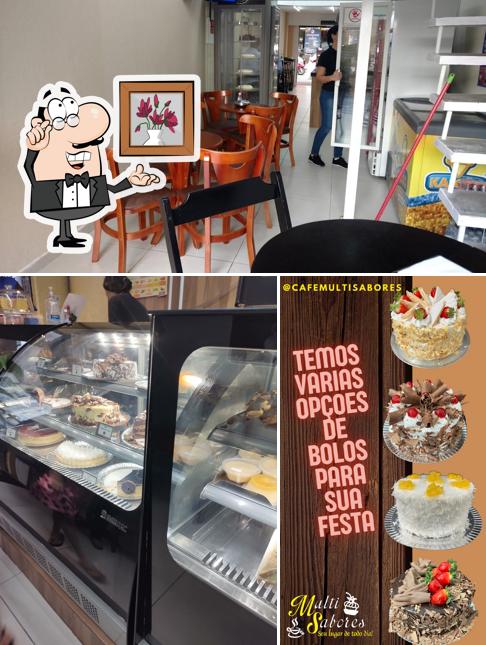 O interior do Multi Sabores Cafeteria e Confeitaria