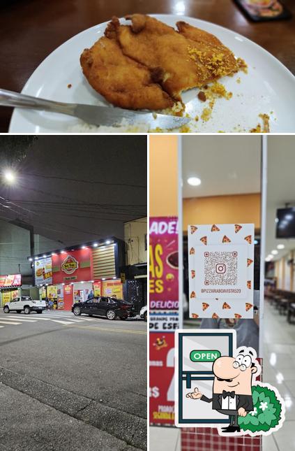 Confira a imagem ilustrando exterior e comida a Pizzaria e Restaurante Boa Vista