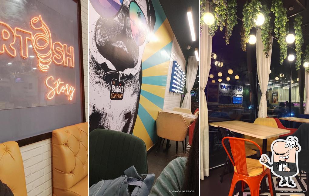 Take a seat at one of the tables at The burger company