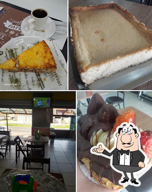 Esta é a ilustração apresentando interior e comida no Panificadora baguete de ouro