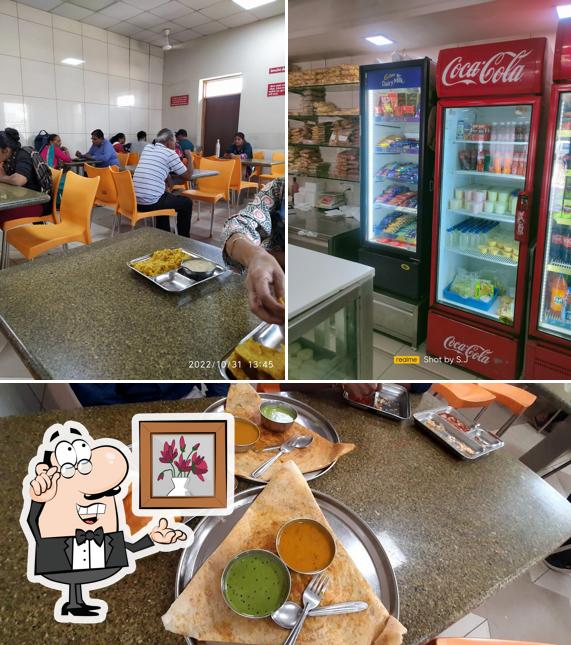 This is the picture depicting interior and food at BAPS Premvati Uphar Gruh