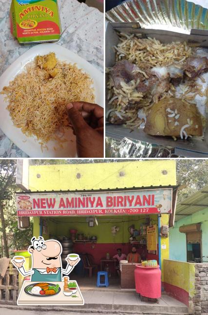 Among different things one can find food and interior at New Aminiya Biryani