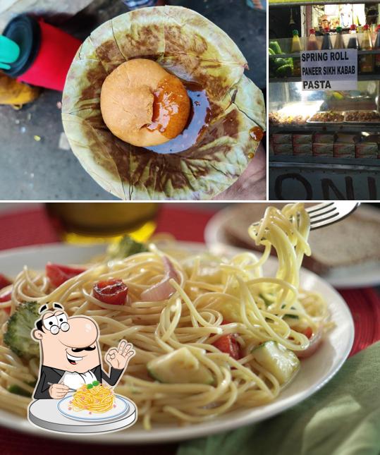 Spaghetti carbonara at Usha Tea & Roll Center
