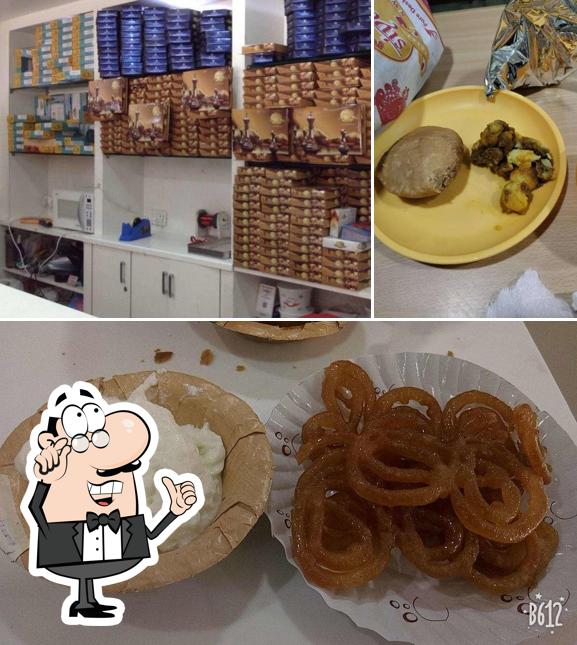 Take a look at the image displaying interior and food at Siyaram Sweets