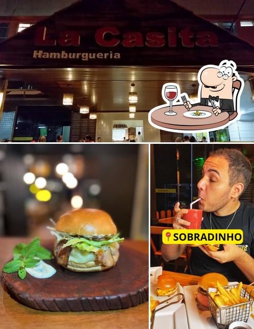 Esta é a ilustração ilustrando comida e interior a La Casita Hamburgueria