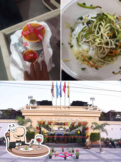 The picture of food and exterior at Hotel Town Palace