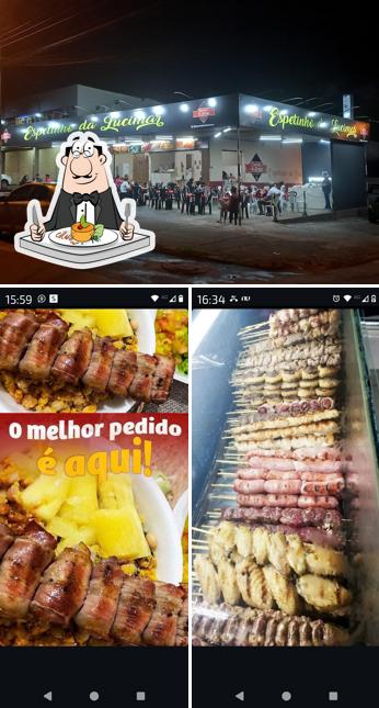 Esta é a ilustração mostrando comida e exterior no Espetinho da Lucimar
