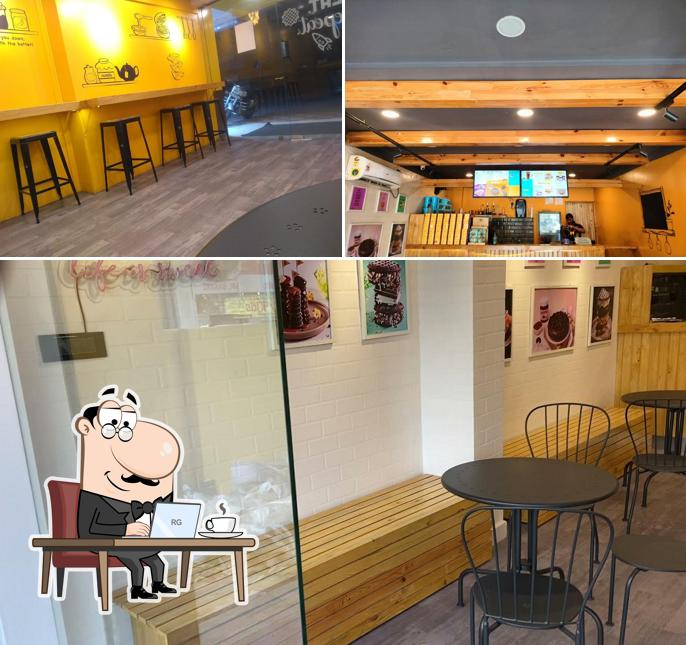 Take a seat at one of the tables at The Belgian Waffle Co