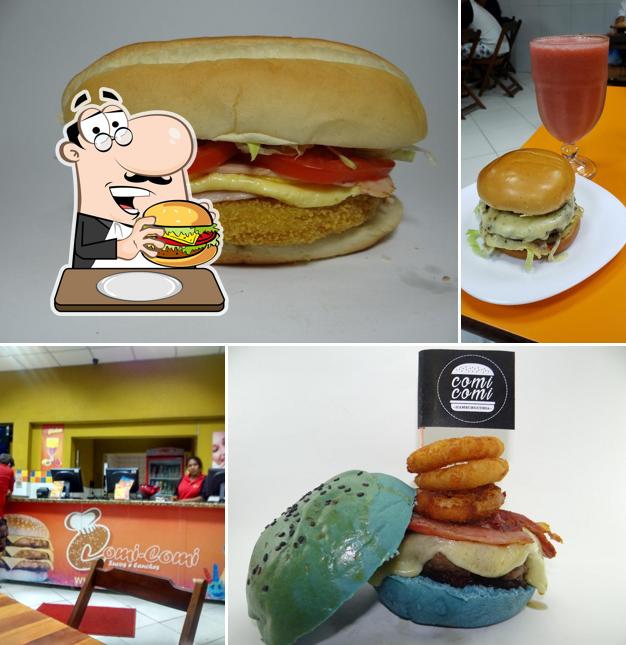Peça um dos hambúrgueres oferecidos no Comi-Comi Hamburgueria e Pizza