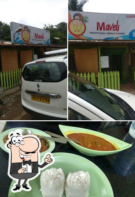 Take a look at the picture showing exterior and food at Maveli Restaurant