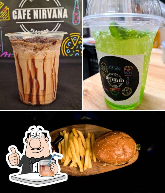 This is the image depicting drink and burger at Cafe Nirvana