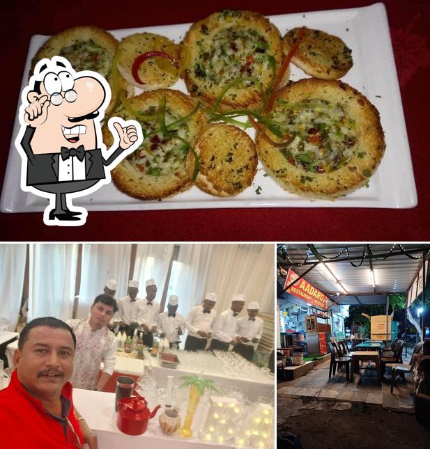 The restaurant's interior and food