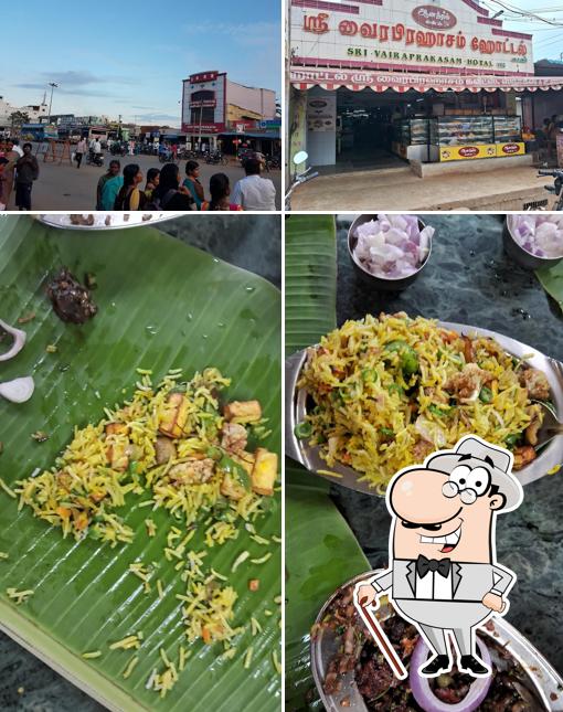 Take a look at the photo depicting exterior and food at Sri Vairaprakasam Hotel - veg