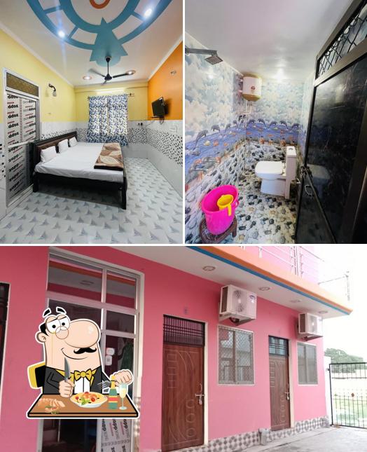 Take a look at the picture depicting food and exterior at Hotel Sahu Rooms , Ayodhya