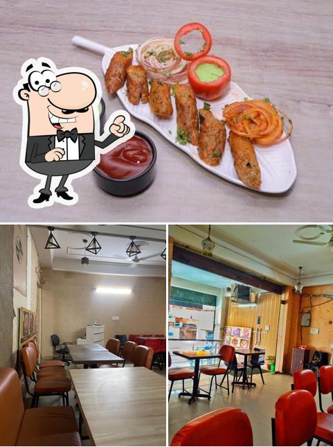The restaurant's interior and food