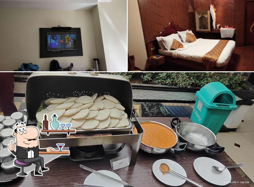 Take a look at the photo showing interior and food at Hotel Darshan
