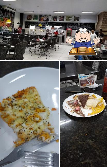 Esta é a ilustração ilustrando comida e interior no Pizzaria & Churrascaria SanMiguel