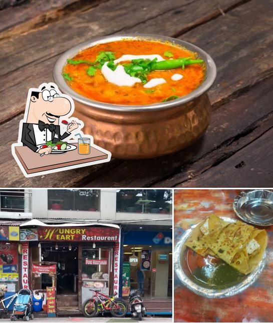 The image of food and exterior at Hungry Heart Resturant