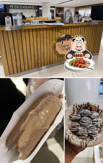 Among different things one can find food and interior at THE BELGIAN WAFFLE INN