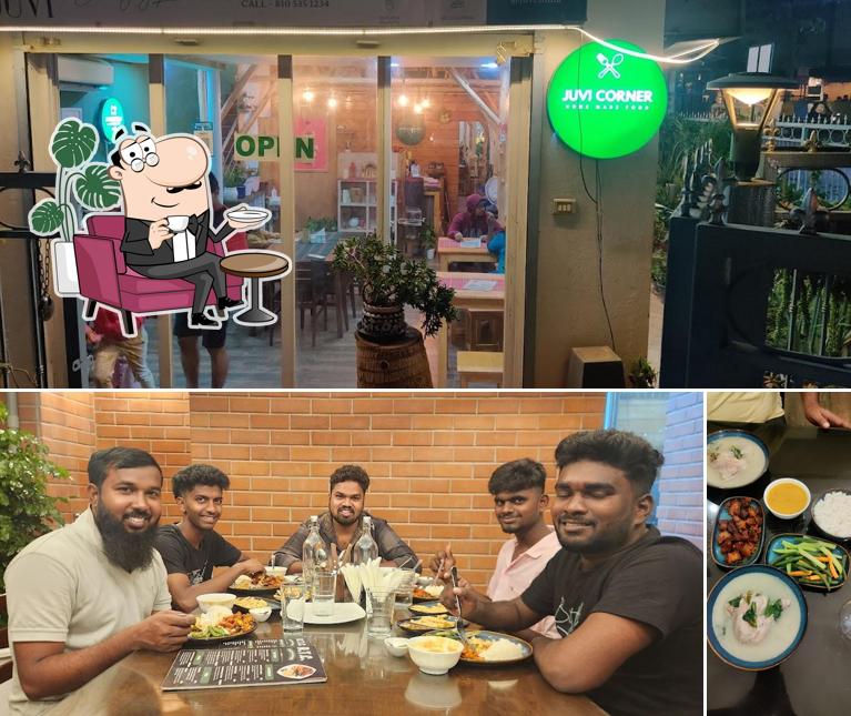 This is the picture depicting interior and food at Juvi Restaurant